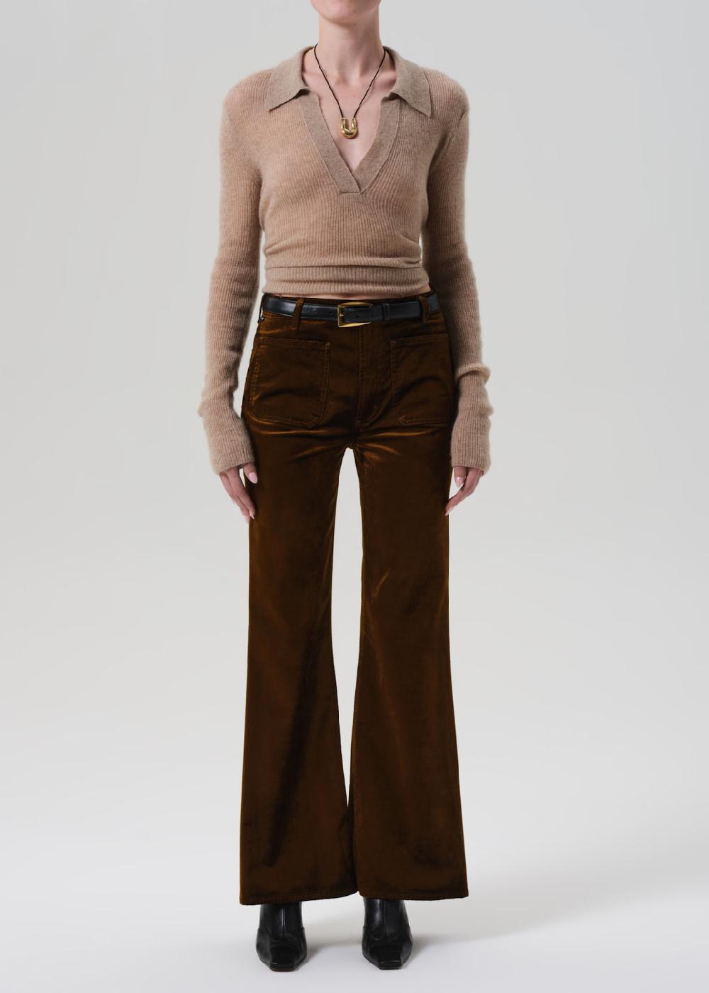 gold sign Kimberly Patch Pocket Flare Velvet In Golden