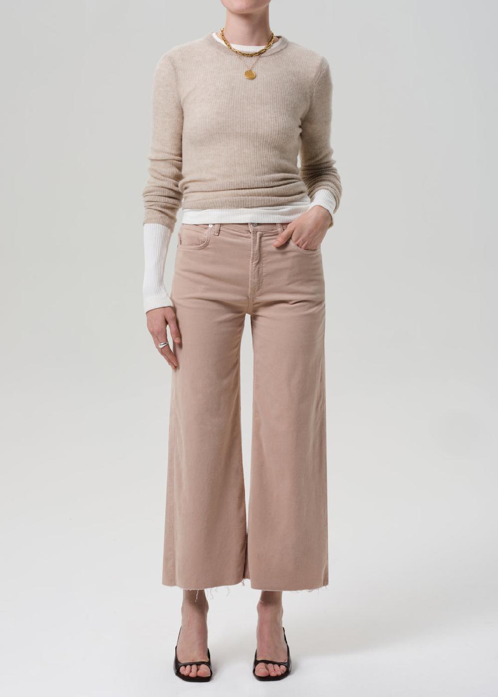 gold sign Lyra Wide Leg Crop Corduroy In Pale Stone