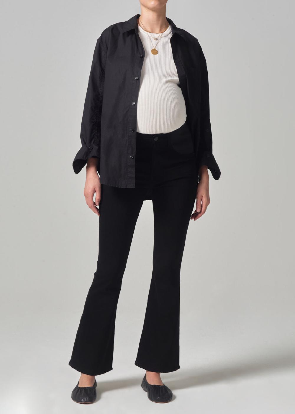 gold sign Maternity Lilah High Rise Bootcut 30" In Plush Black