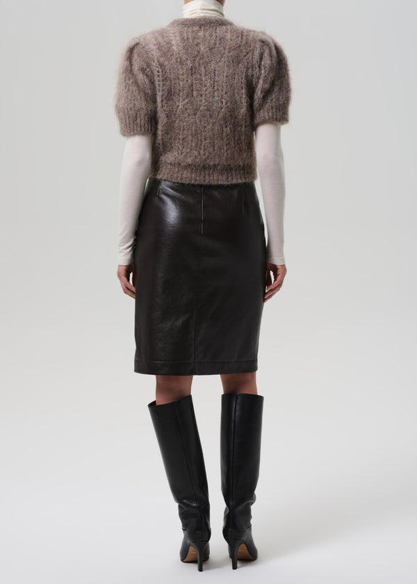 Gold Sign Nara Pencil Skirt Recycled Leather In Chocolate Dark Brown