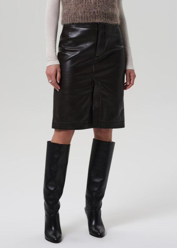 Gold Sign Nara Pencil Skirt Recycled Leather In Chocolate Dark Brown