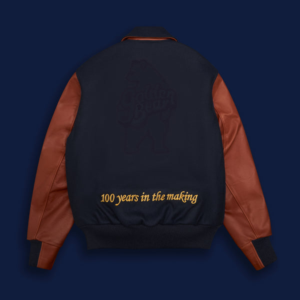 Golden Bear Sportswear THE ALBANY ANNIVERSARY JACKET - Navy Melton Wool/Mahogany Leather Classic Fit