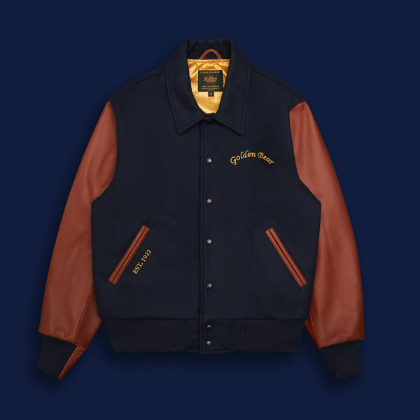 golden bear sportswear THE ALBANY ANNIVERSARY JACKET - Navy Melton Wool/Mahogany Leather Classic Fit