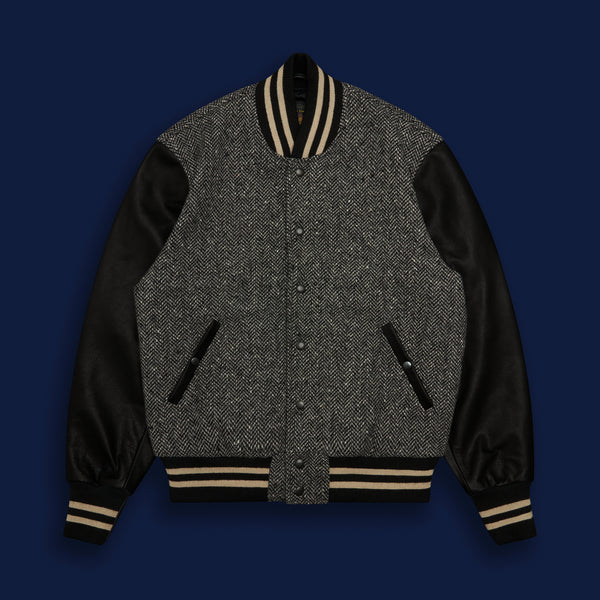 golden bear sportswear THE ALBANY - Black-Cream Herringbone Wool/Black Leather Classic Fit