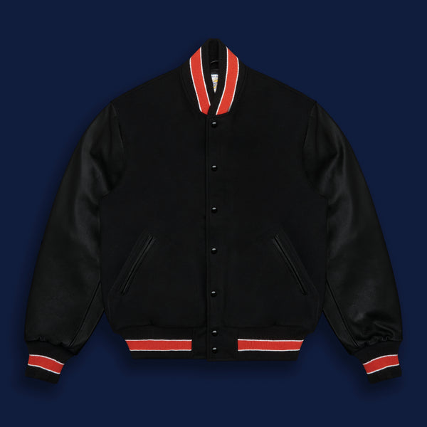 Golden Bear Sportswear THE ALBANY - Black Melton Wool/Black Leather/Orange Stripe Classic Fit