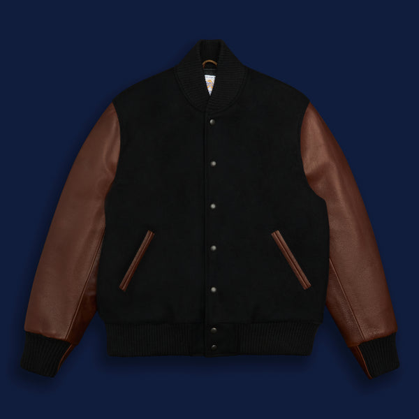 golden bear sportswear THE ALBANY - Black Melton Wool/Espresso Leather Classic Fit