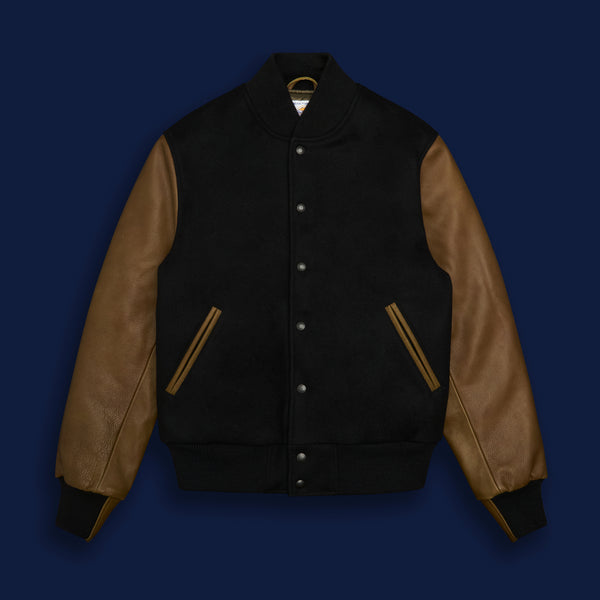 Golden Bear Sportswear THE ALBANY - Black Melton Wool/Olive Leather Contemporary Fit