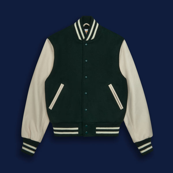 Golden Bear Sportswear THE ALBANY - Forest Melton Wool/Stone Leather Contemporary Fit