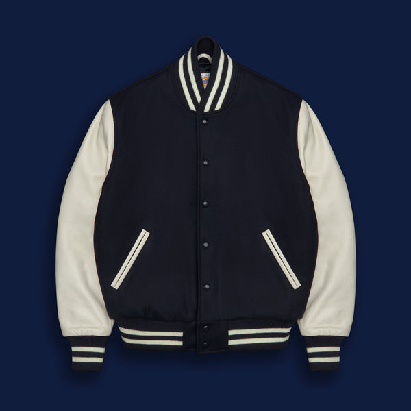 golden bear sportswear THE ALBANY - Navy Melton Wool/Stone Leather Classic Fit