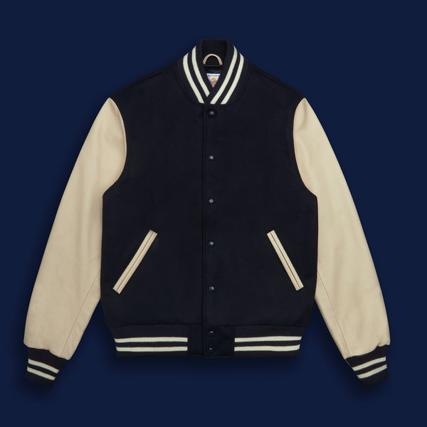 golden bear sportswear THE ALBANY - Navy Melton Wool/Stone Leather Contemporary Fit