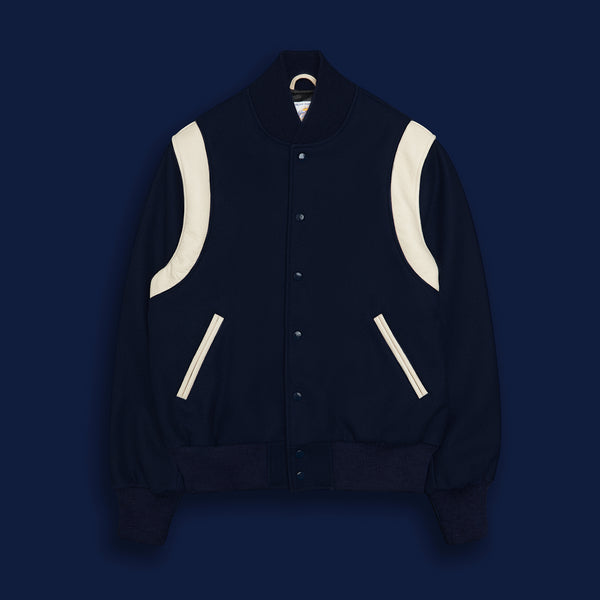 golden bear sportswear THE HAYES - Royal Blue Melton Wool/Stone Leather Contemporary Fit