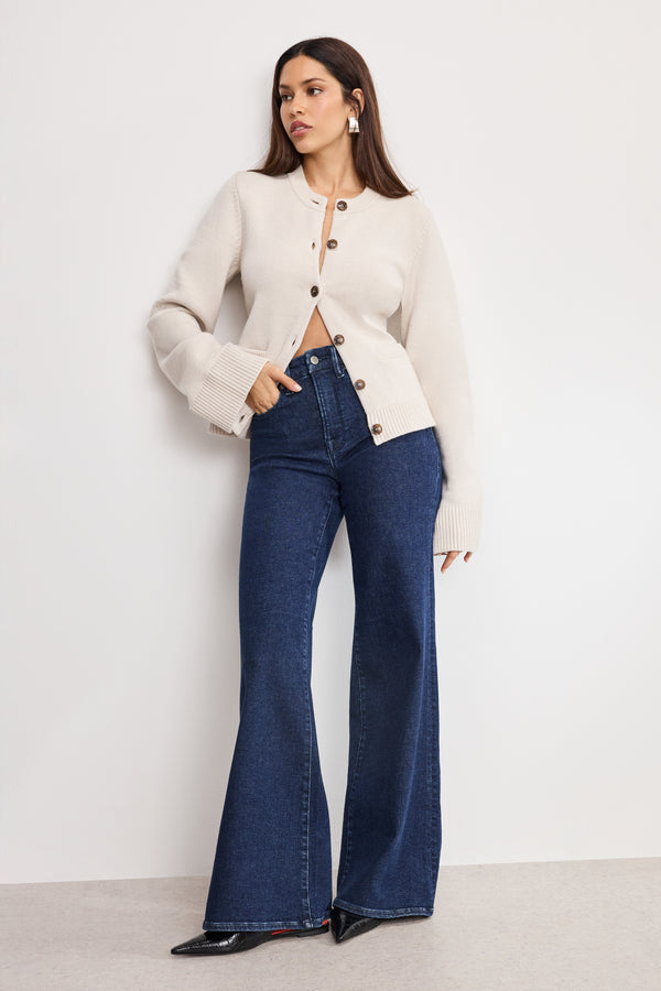 Good American BUTTON FRONT KNIT CARDIGAN