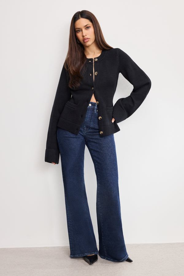 Good American BUTTON FRONT KNIT CARDIGAN