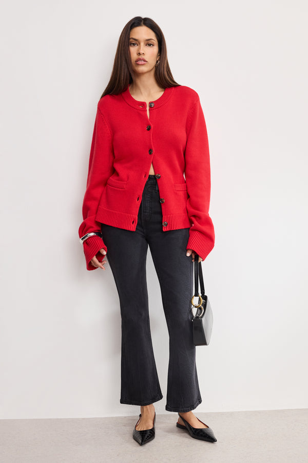 Good American BUTTON FRONT KNIT CARDIGAN