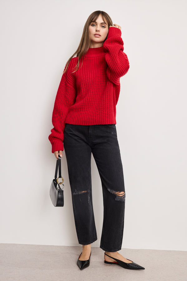 Good American CHUNKY KNIT MOCK NECK SWEATER