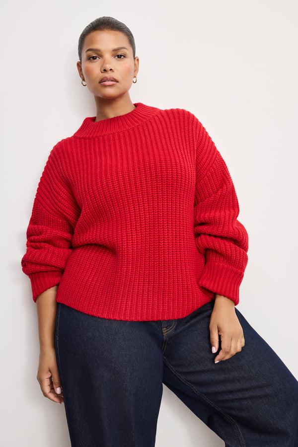 Good American CHUNKY KNIT MOCK NECK SWEATER