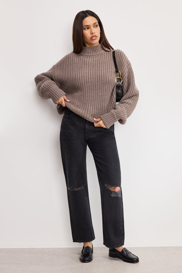 Good American CHUNKY KNIT MOCK NECK SWEATER