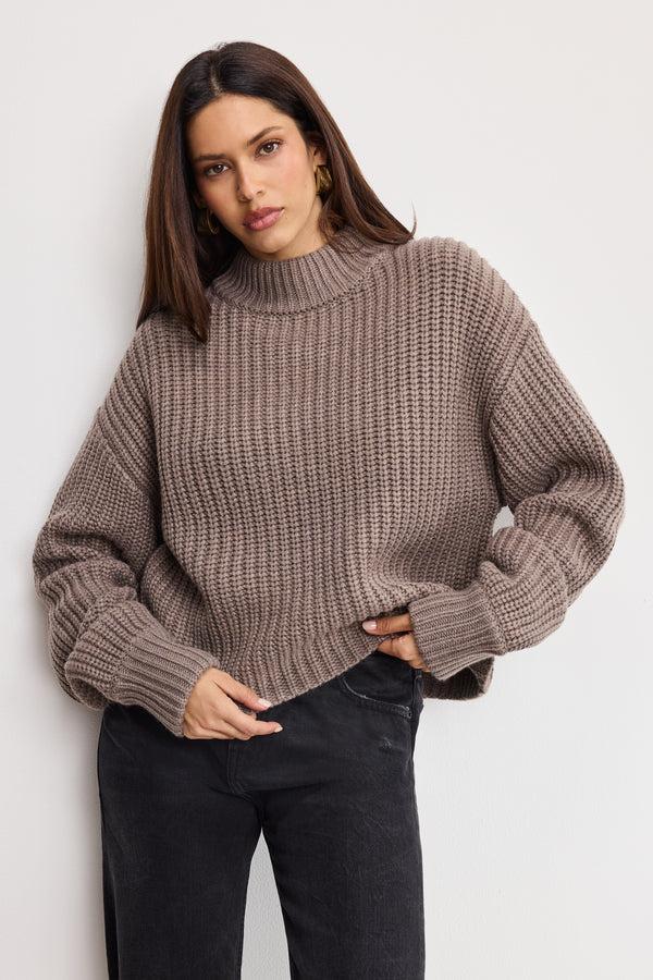 good american CHUNKY KNIT MOCK NECK SWEATER