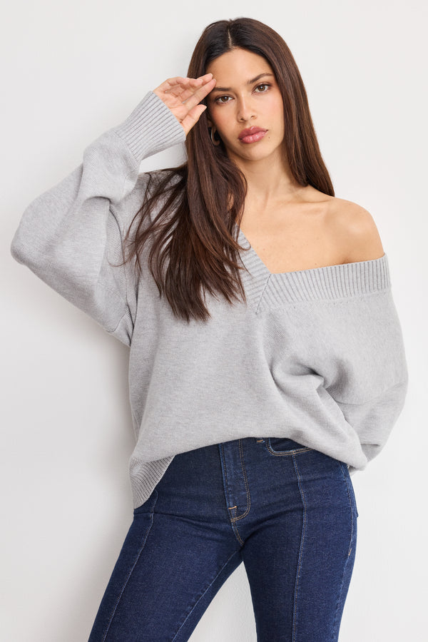 good american DEEP V KNIT SWEATER