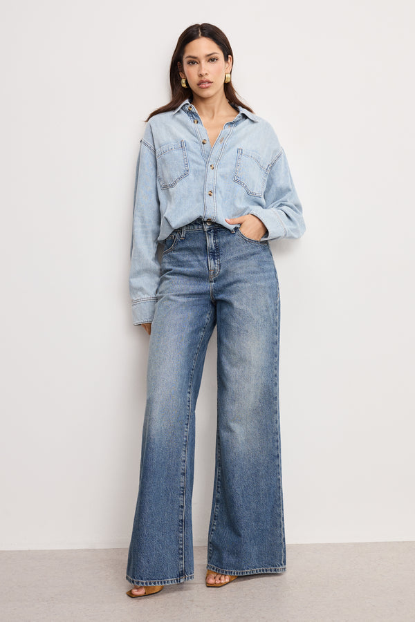 good american DENIM SHIRT JUMPSUIT