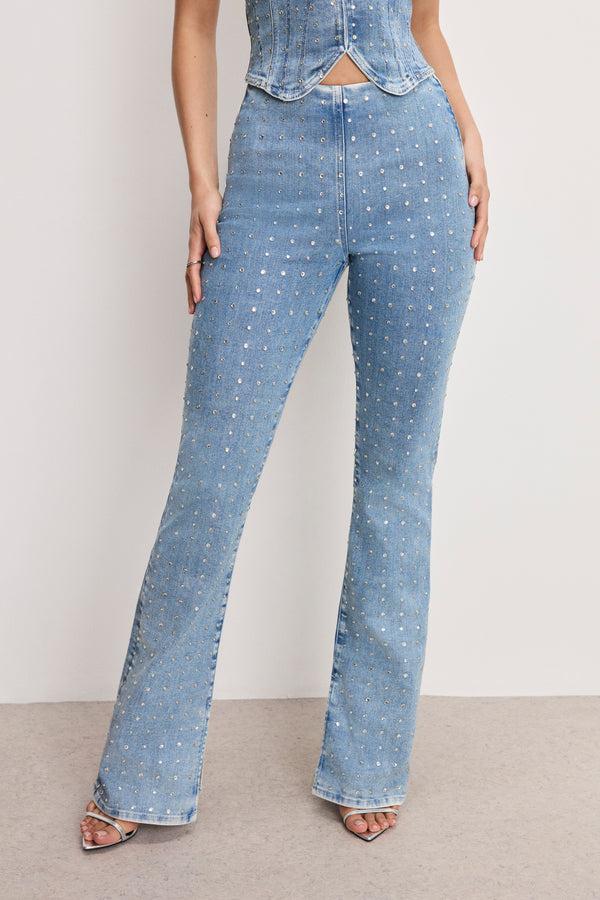 Good American DOLLY CRYSTAL DENIM PULL ON PANTS