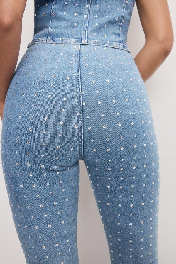 Good American DOLLY CRYSTAL DENIM PULL ON PANTS