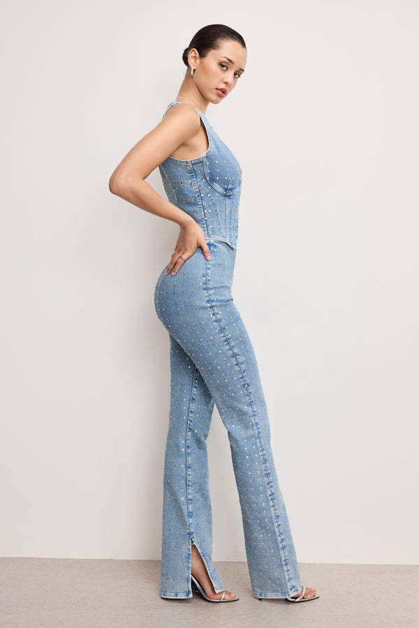 good american DOLLY CRYSTAL DENIM PULL ON PANTS