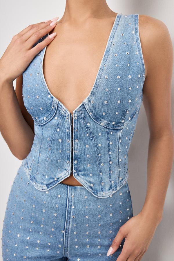 Good American DOLLY CRYSTAL DENIM VEST
