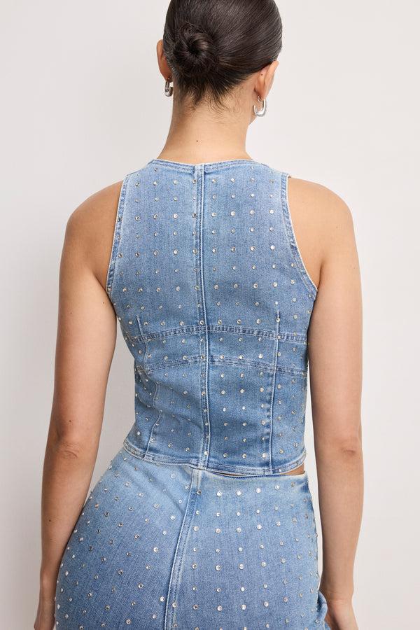 Good American DOLLY CRYSTAL DENIM VEST