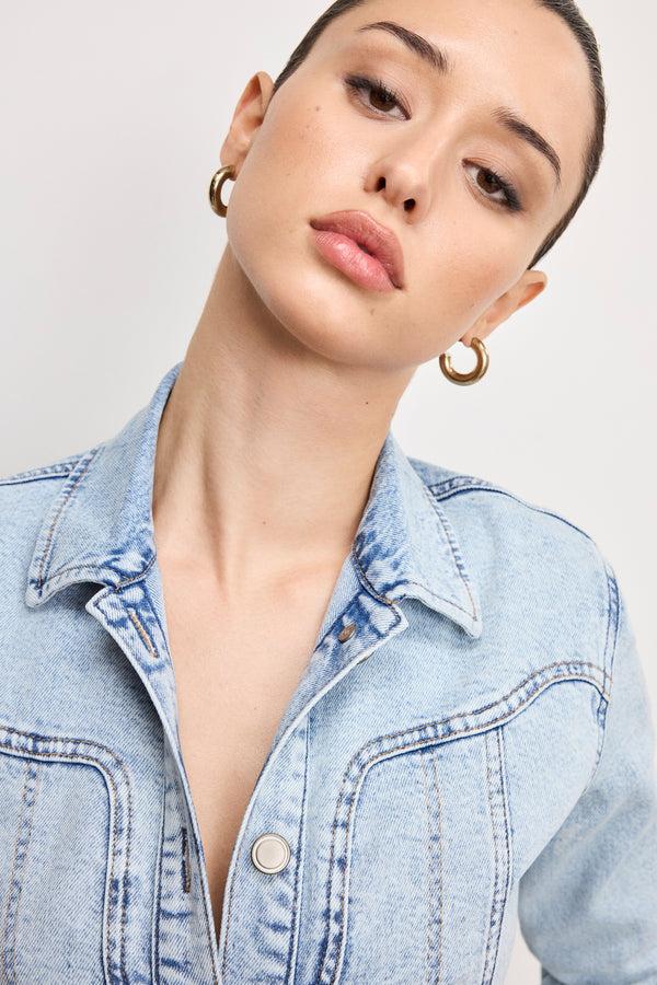 Good American DOLLY DENIM CORSET DRESS