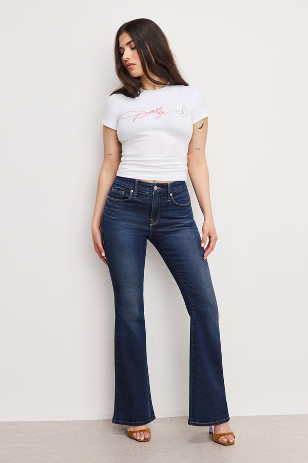 good american DOLLY JOLEANS PETITE FLARE JEANS