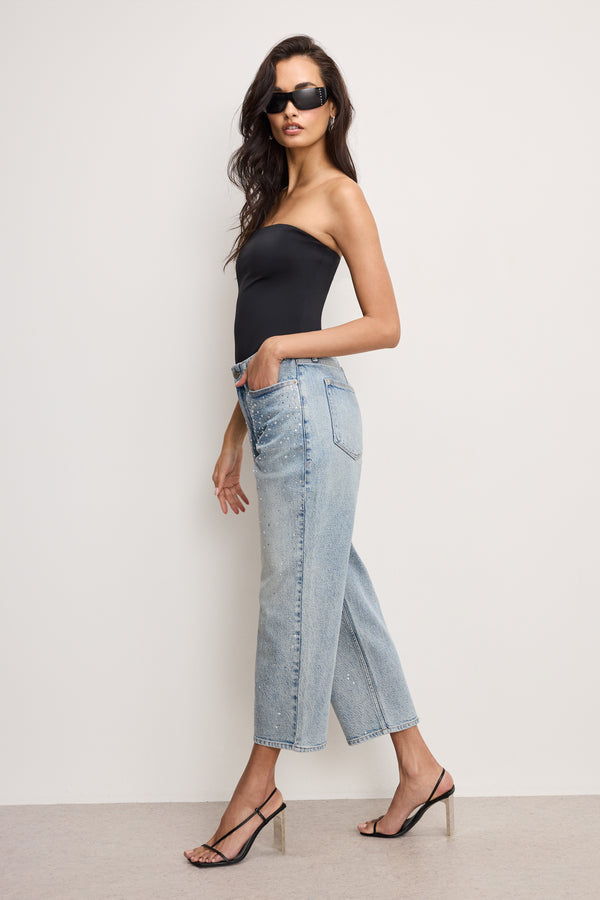 Good American GOOD 90S CROPPED RHINESTONE JEANS