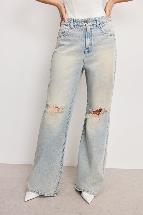 good american GOOD EASE STUDDED JEANS
