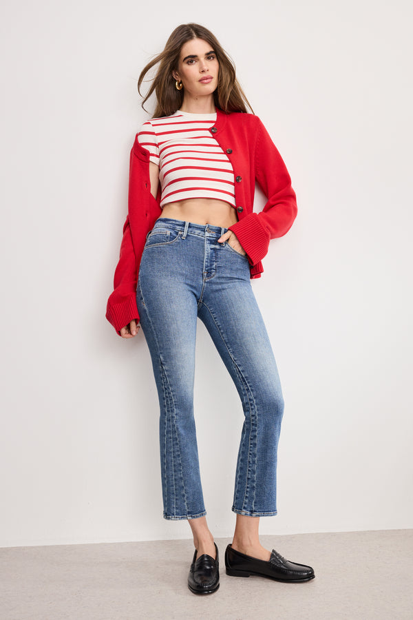 good american GOOD LEGS CROPPED MINI BOOT JEANS