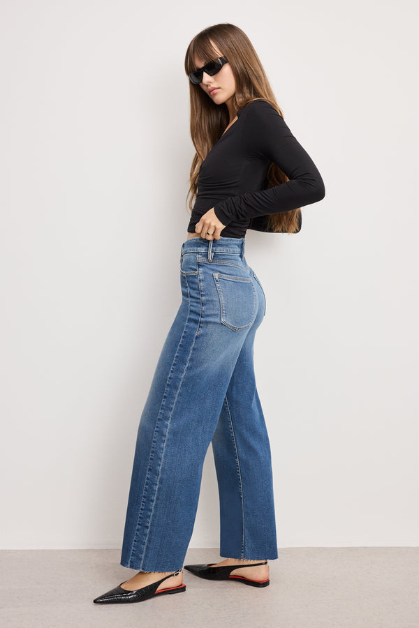 good american GOOD SKATE CROPPED WIDE JEANS