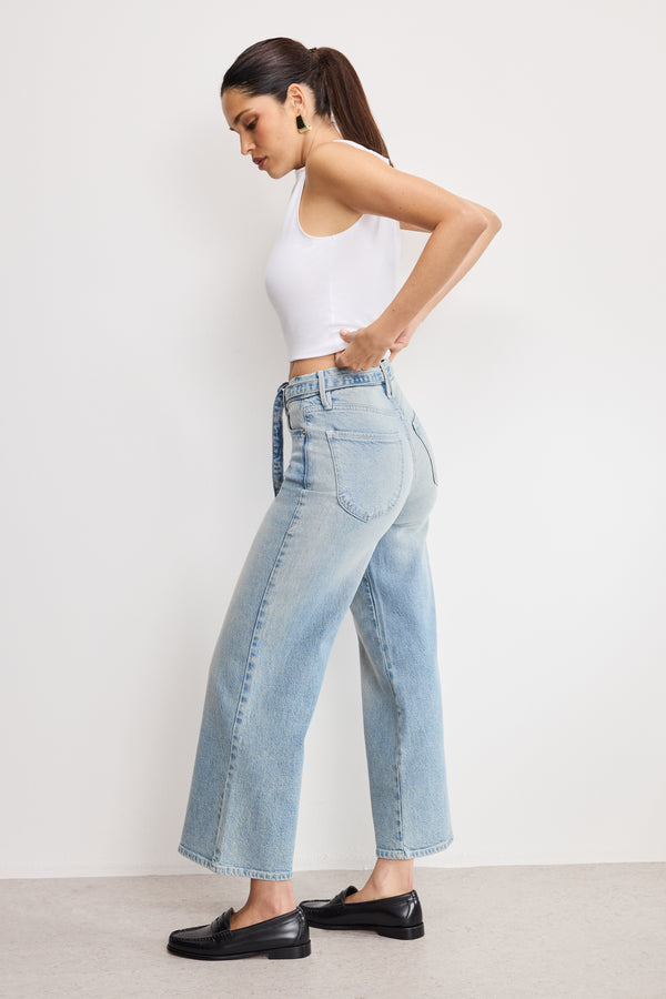 Good American GOOD WAIST PALAZZO CROPPED JEANS