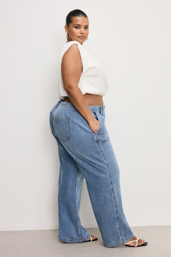 Good American LITE LINEN DENIM PANTS