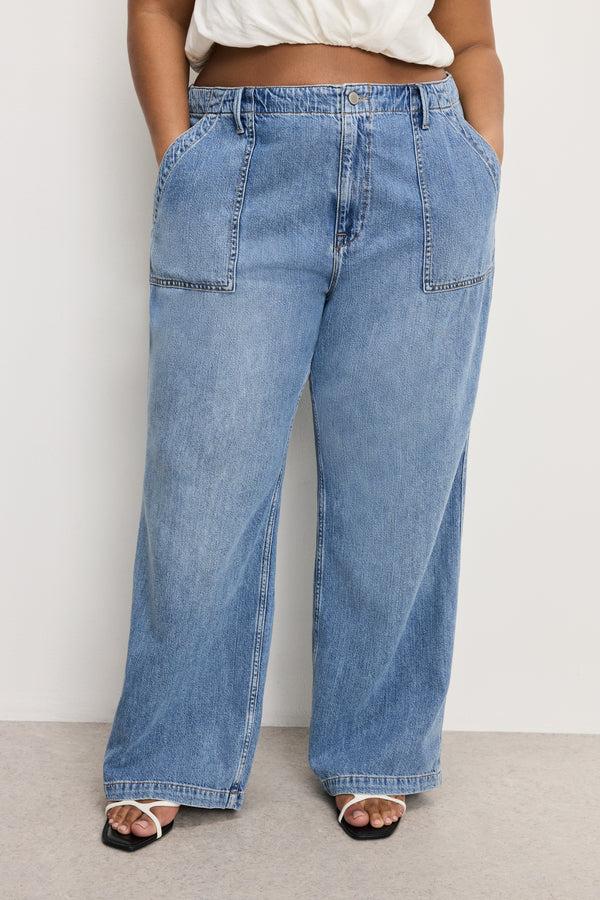 Good American LITE LINEN DENIM PANTS