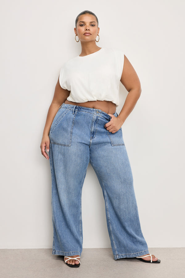 good american LITE LINEN DENIM PANTS