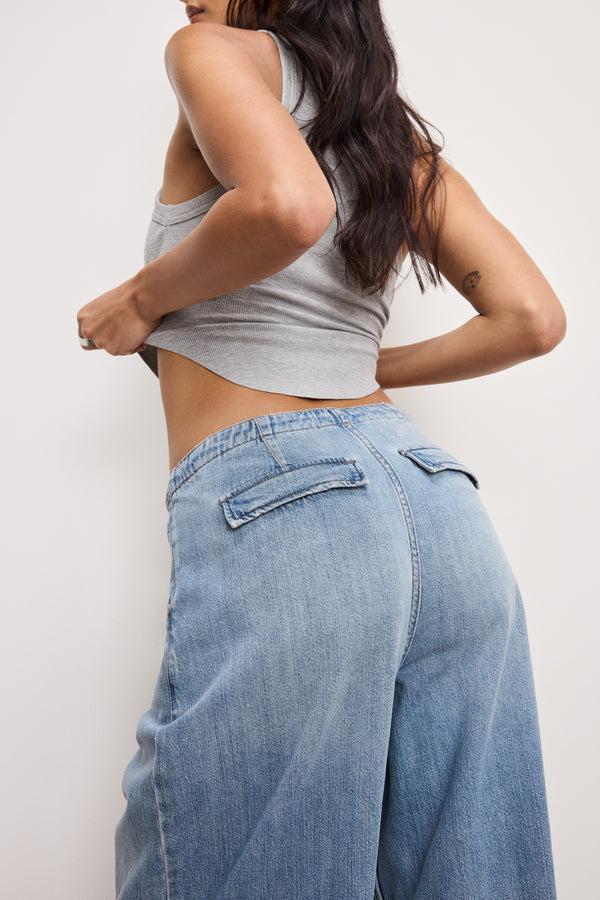 Good American LITE LINEN DENIM PARACHUTE PANTS