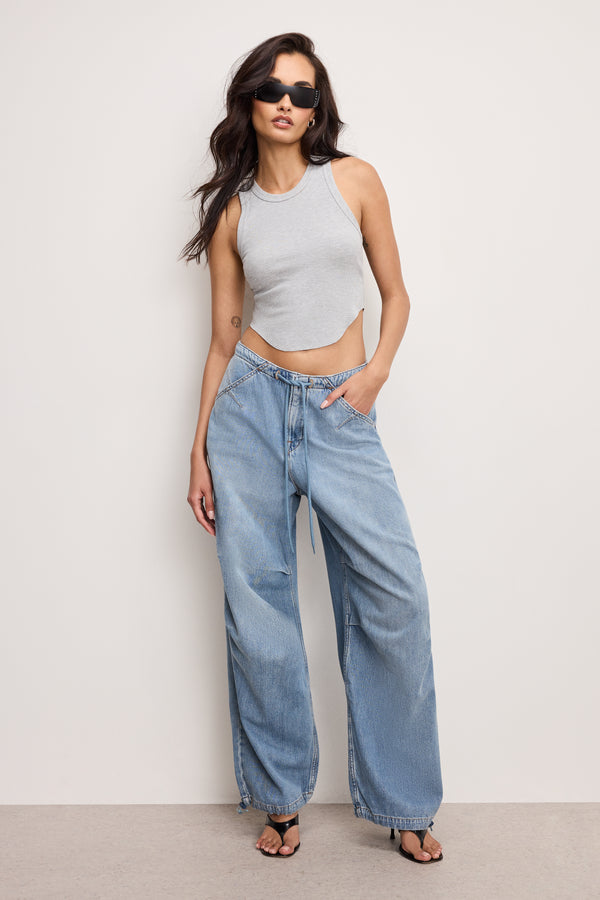 good american LITE LINEN DENIM PARACHUTE PANTS
