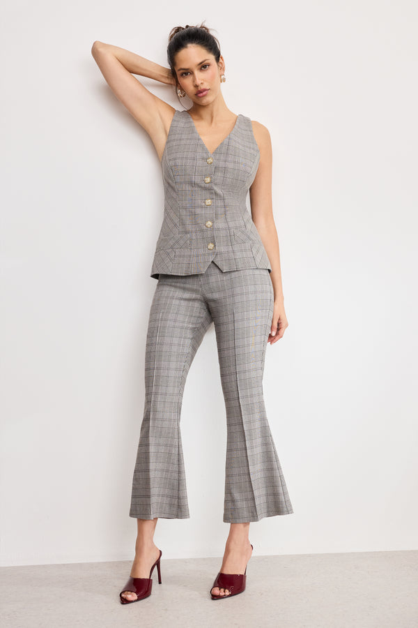 good american PLAID PULL ON KICK FLARE PANTS