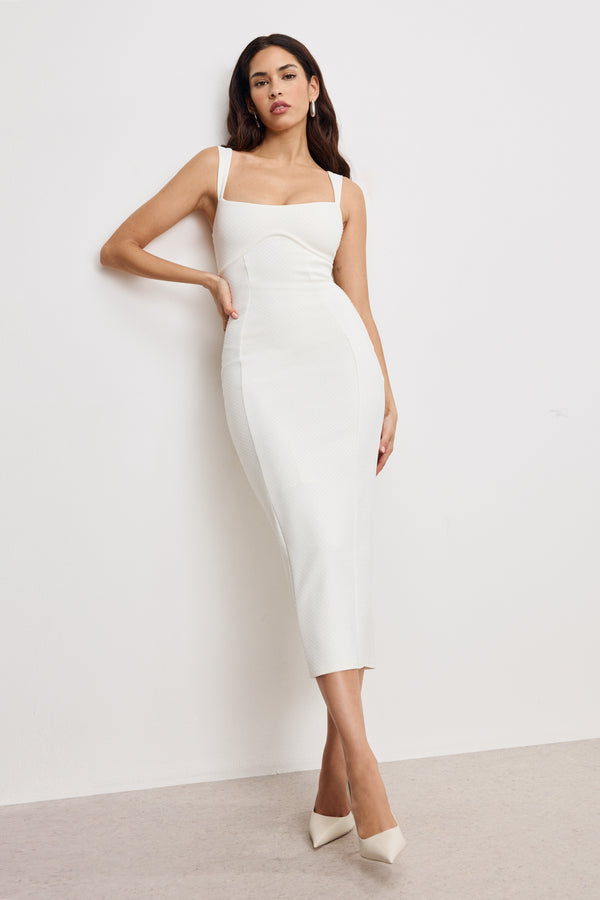 good american SCUBA CRYSTAL SWEETHEART MIDI DRESS