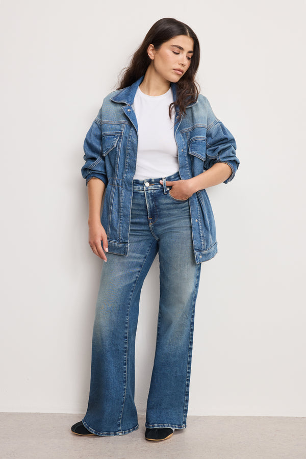 good american SOFT TECH GOOD PETITE PALAZZO JEANS