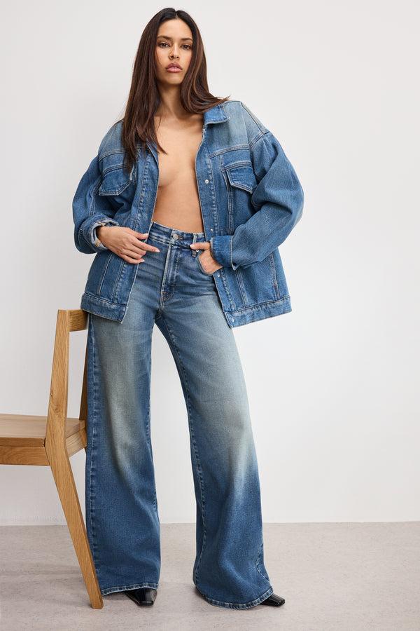 good american SOFT TECH GOOD WAIST PALAZZO JEANS