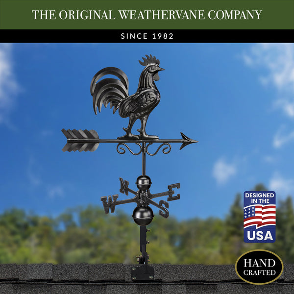 Good Directions Black Aluminum Bantam Rooster Standard Weathervane