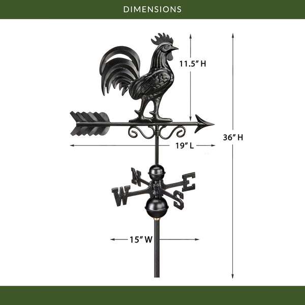 Good Directions Black Aluminum Bantam Rooster Standard Weathervane