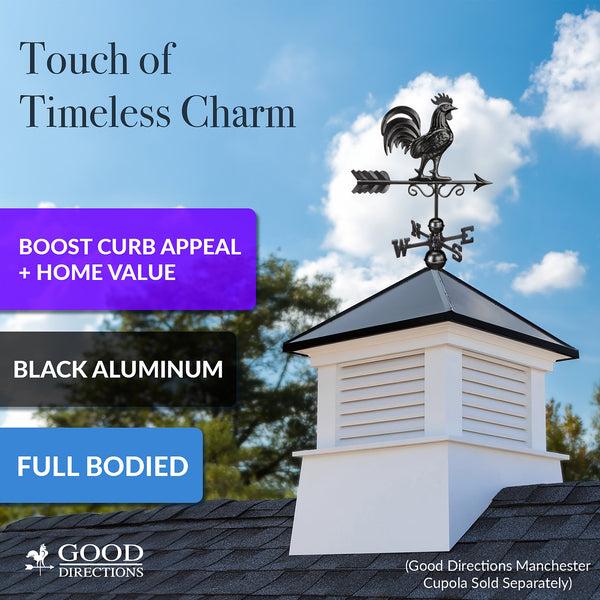 Good Directions Black Aluminum Bantam Rooster Standard Weathervane