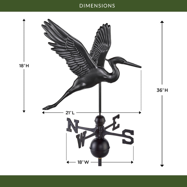 Good Directions Black Aluminum Graceful Heron Standard Weathervane