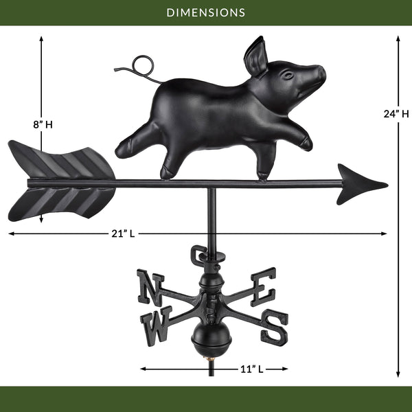 Good Directions Black Aluminum Pig Cottage Weathervane
